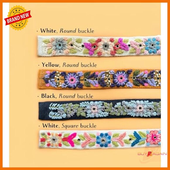 Handmade Embroidered Floral Belt Adjustable Canvas Women's Accessory - Picture 5 of 8